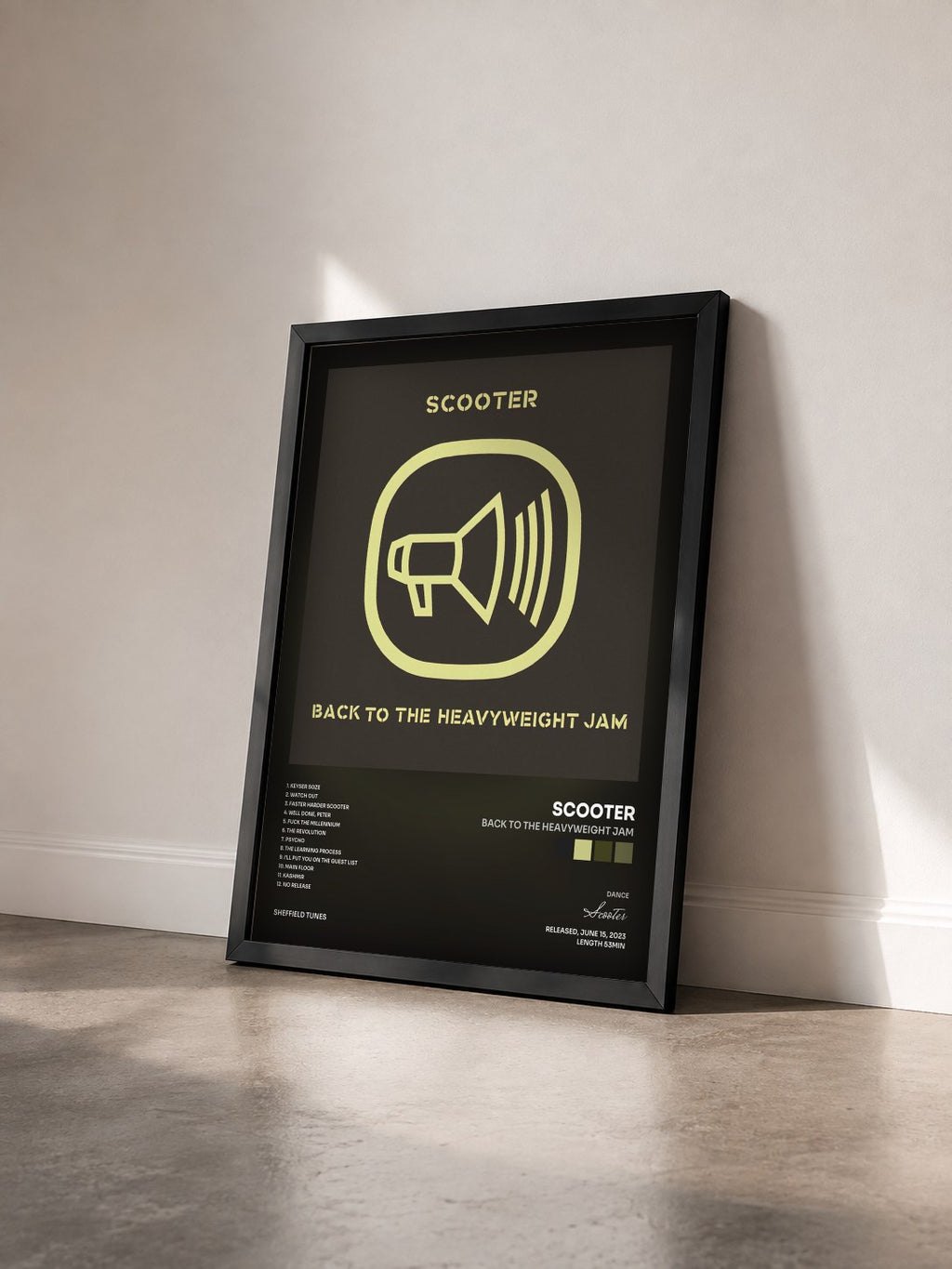 #noir Tableau de l'album Back To The Heavyweight Jam de Scooter vu de trois quarts, cadre noir