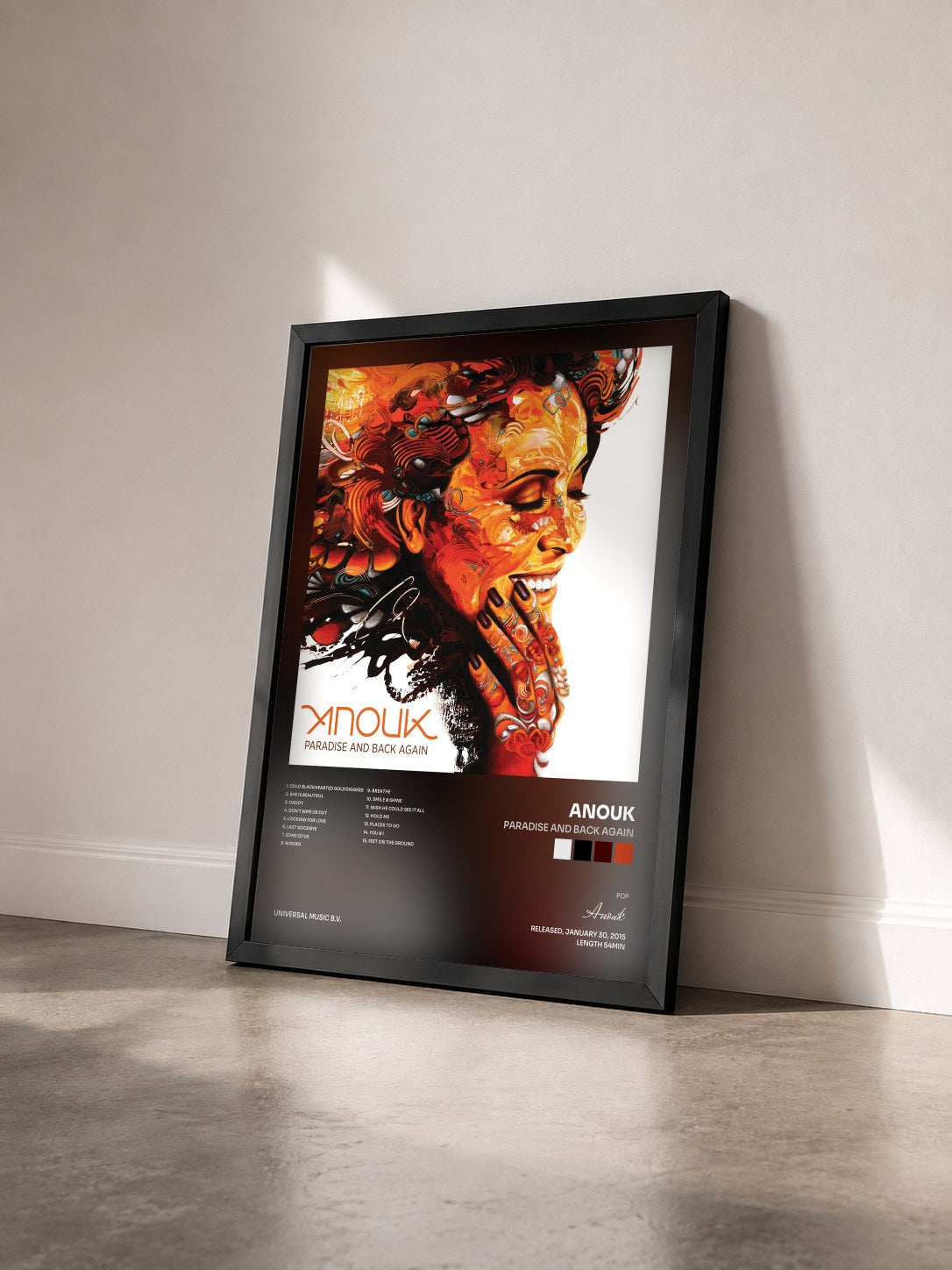 #noir Tableau de l'album Paradise And Back Again de Anouk vu de trois quarts, cadre noir