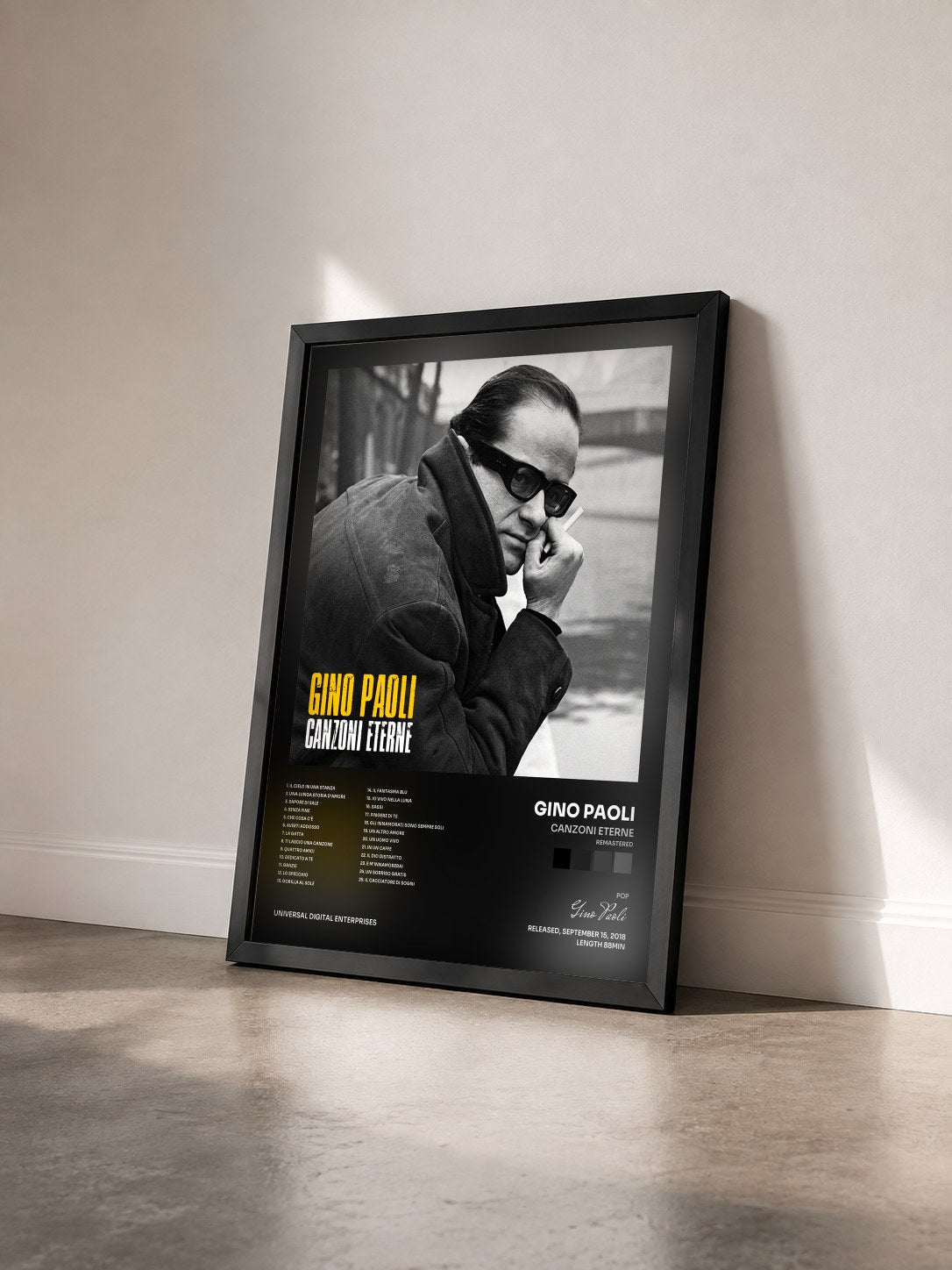 #noir Tableau de l'album Canzoni Eterne (Remastered) de Gino Paoli vu de trois quarts, cadre noir