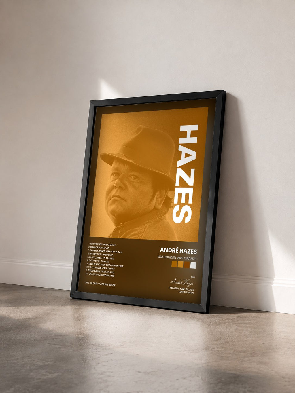#noir Tableau de l'album Wij Houden Van Oranje de André Hazes vu de trois quarts, cadre noir