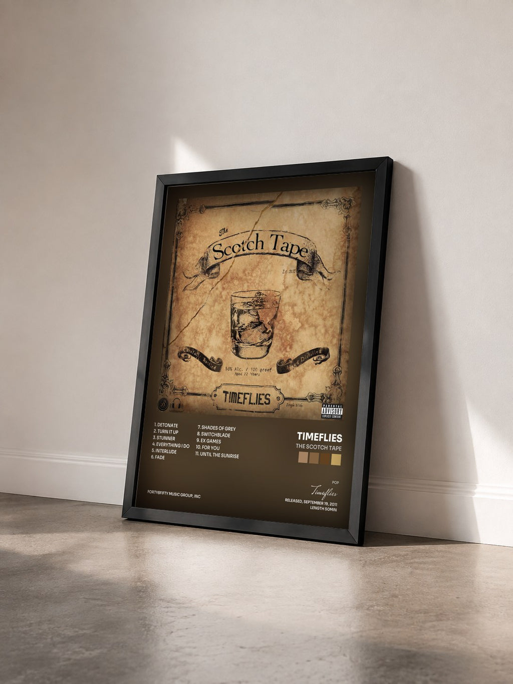 #noir Tableau de l'album The Scotch Tape de Timeflies vu de trois quarts, cadre noir