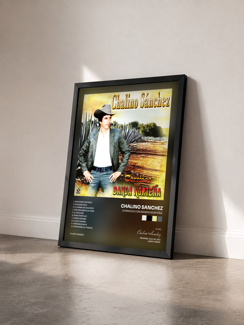 #noir Tableau de l'album Corridos Con Banda Norteña de Chalino Sanchez vu de trois quarts, cadre noir