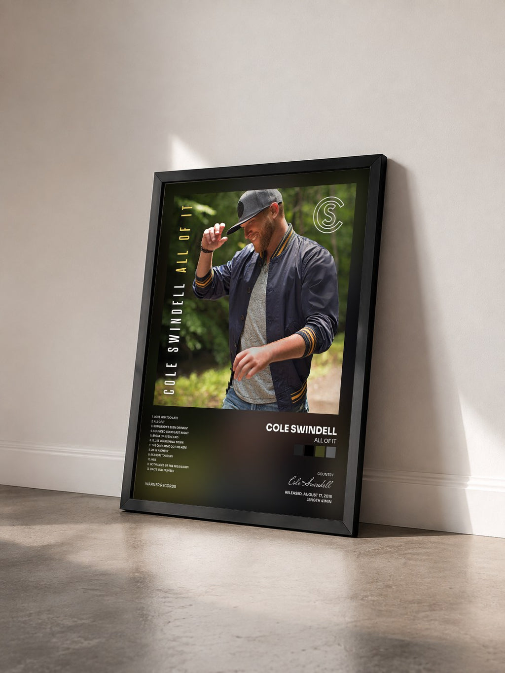 #noir Tableau de l'album All of It de Cole Swindell vu de trois quarts, cadre noir