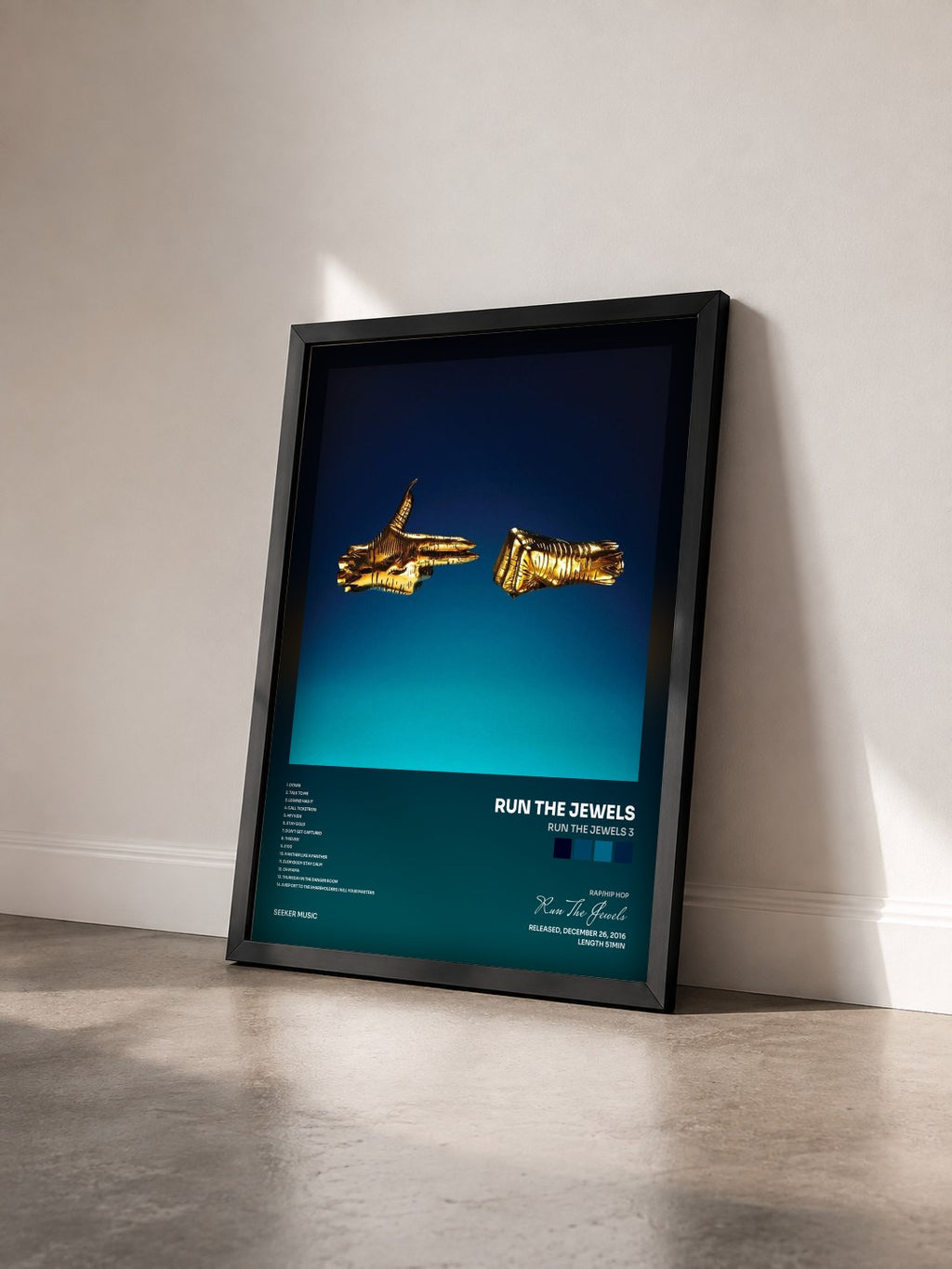 #noir Tableau de l'album Run The Jewels 3 de Run The Jewels vu de trois quarts, cadre noir