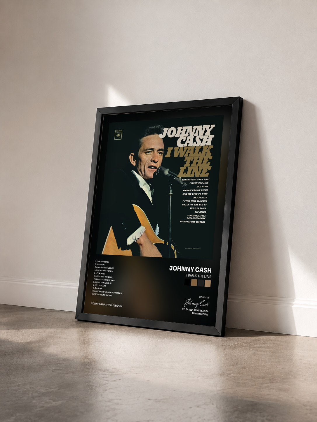 #noir Tableau de l'album I Walk the Line de Johnny Cash vu de trois quarts, cadre noir