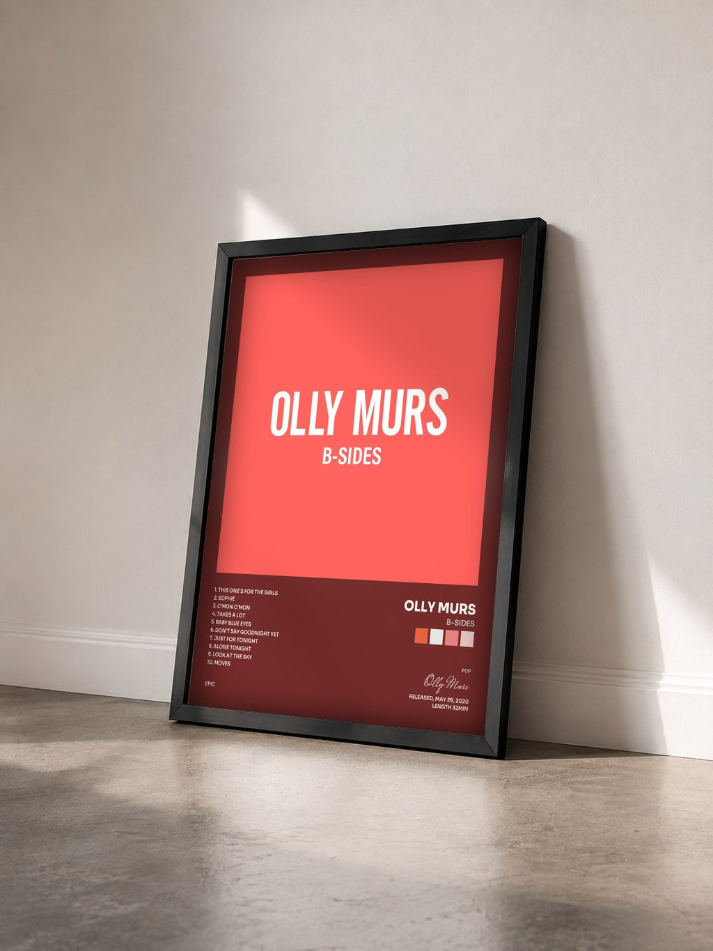 #noir Tableau de l'album B-Sides de Olly Murs vu de trois quarts, cadre noir