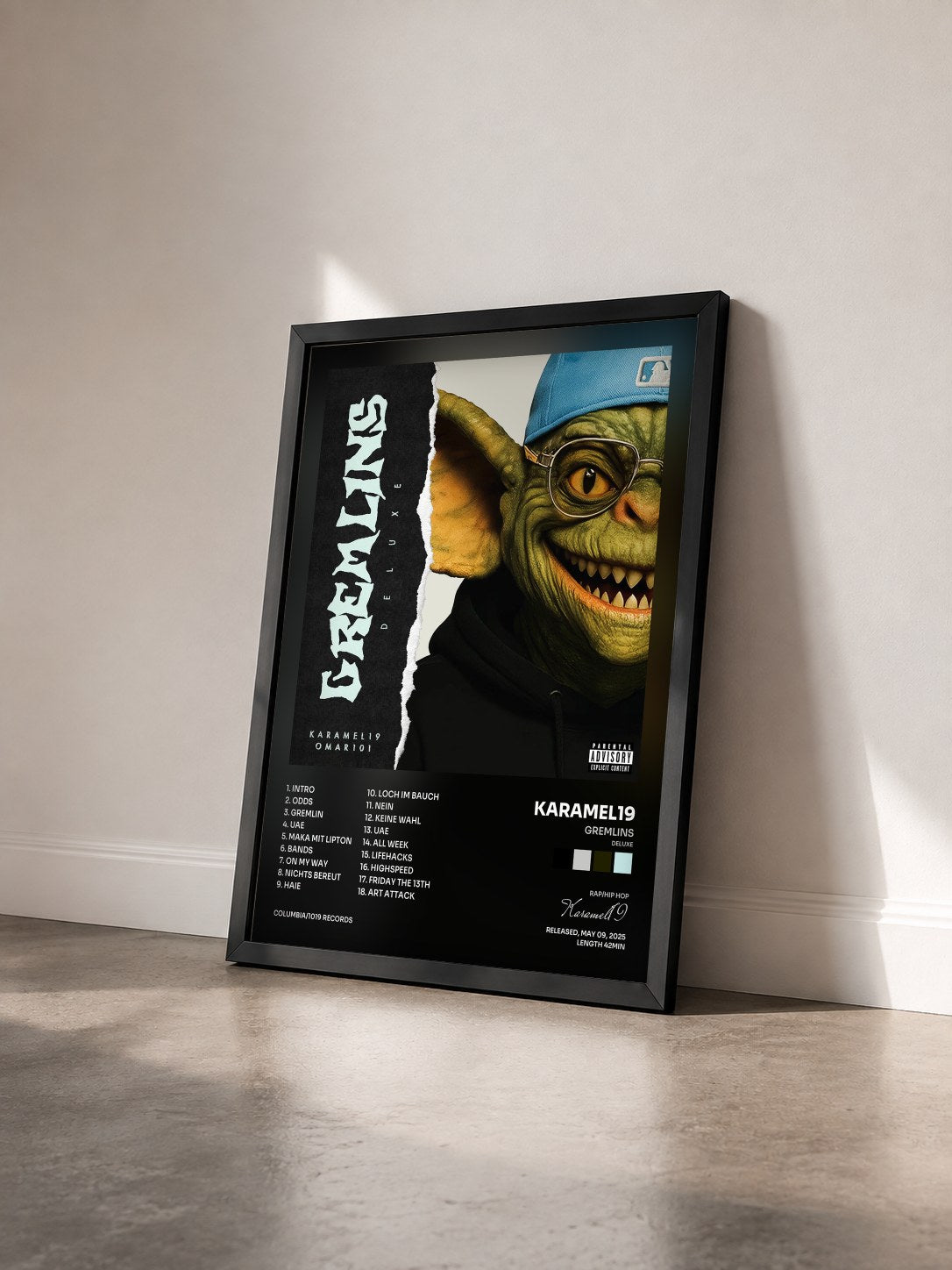#noir Tableau de l'album Gremlins (Deluxe) de Karamel19 vu de trois quarts, cadre noir