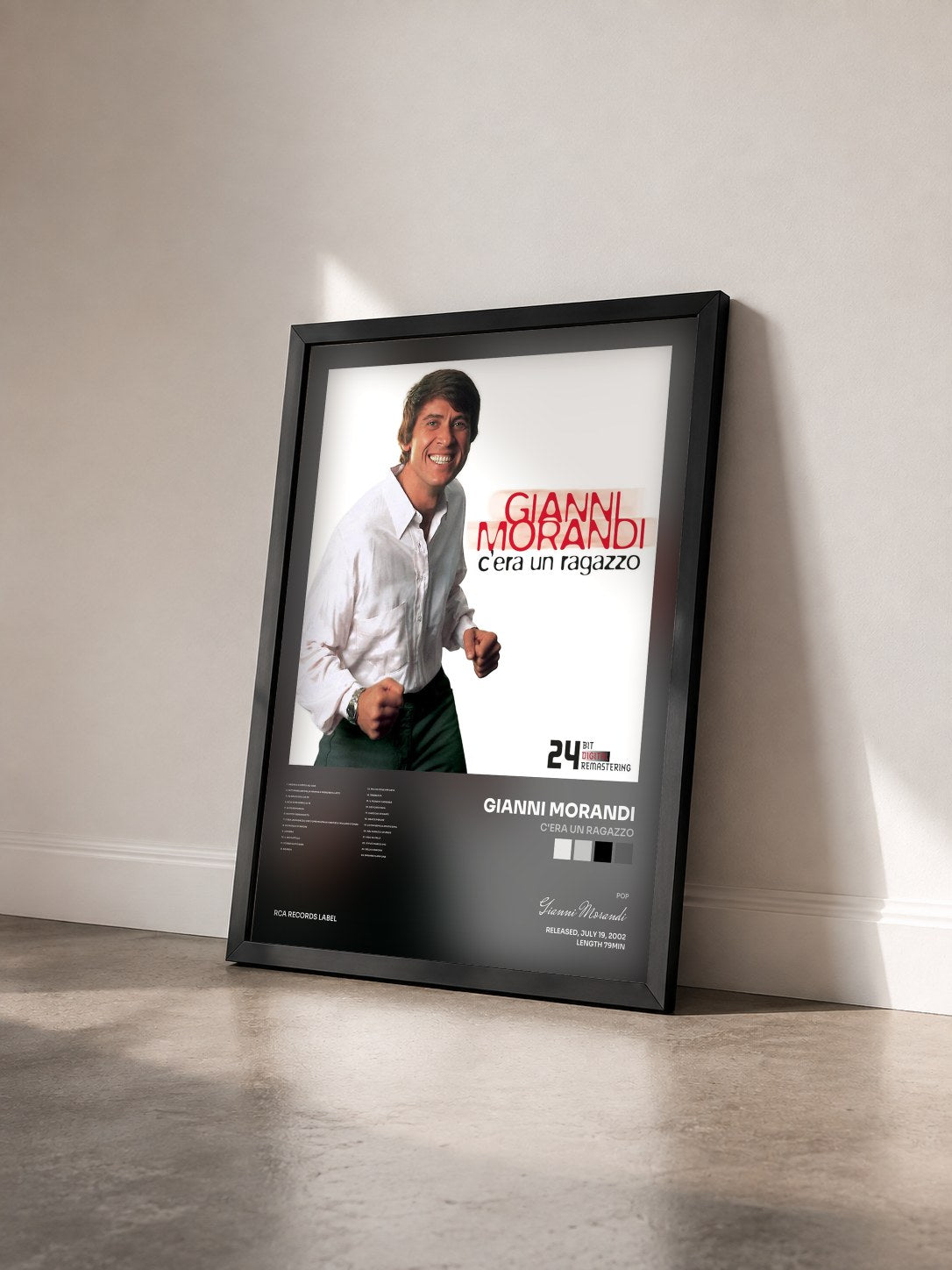 #noir Tableau de l'album C'era Un Ragazzo de Gianni Morandi vu de trois quarts, cadre noir