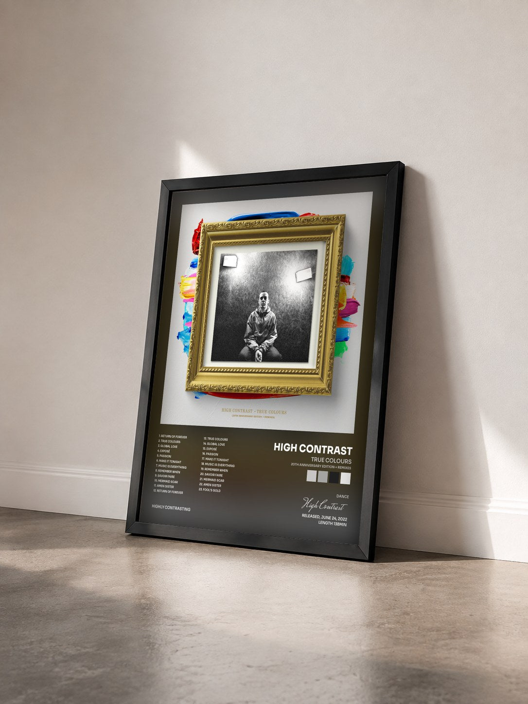 #noir Tableau de l'album True Colours (20th Anniversary Edition + Remixes) de High Contrast vu de trois quarts, cadre noir