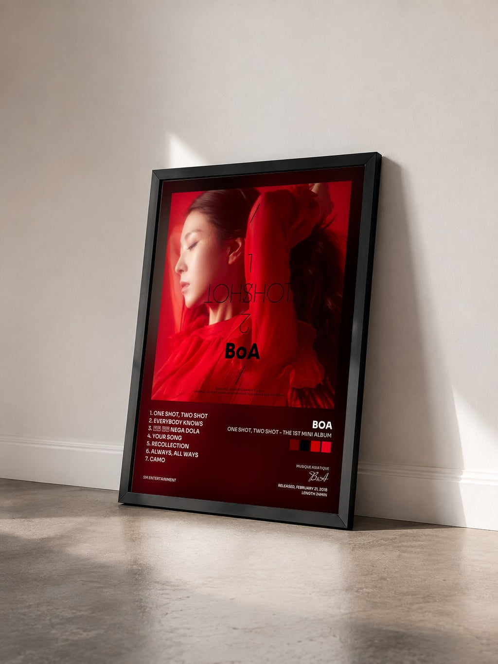 #noir Tableau de l'album ONE SHOT, TWO SHOT - The 1st Mini Album de BoA vu de trois quarts, cadre noir