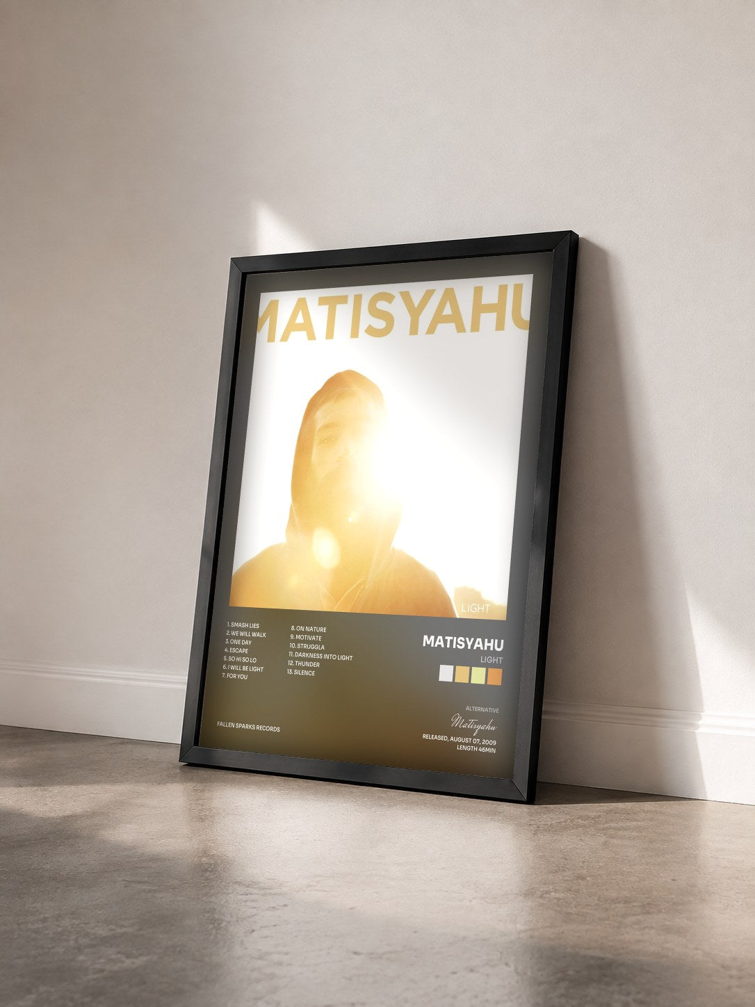 #noir Tableau de l'album Light de Matisyahu vu de trois quarts, cadre noir