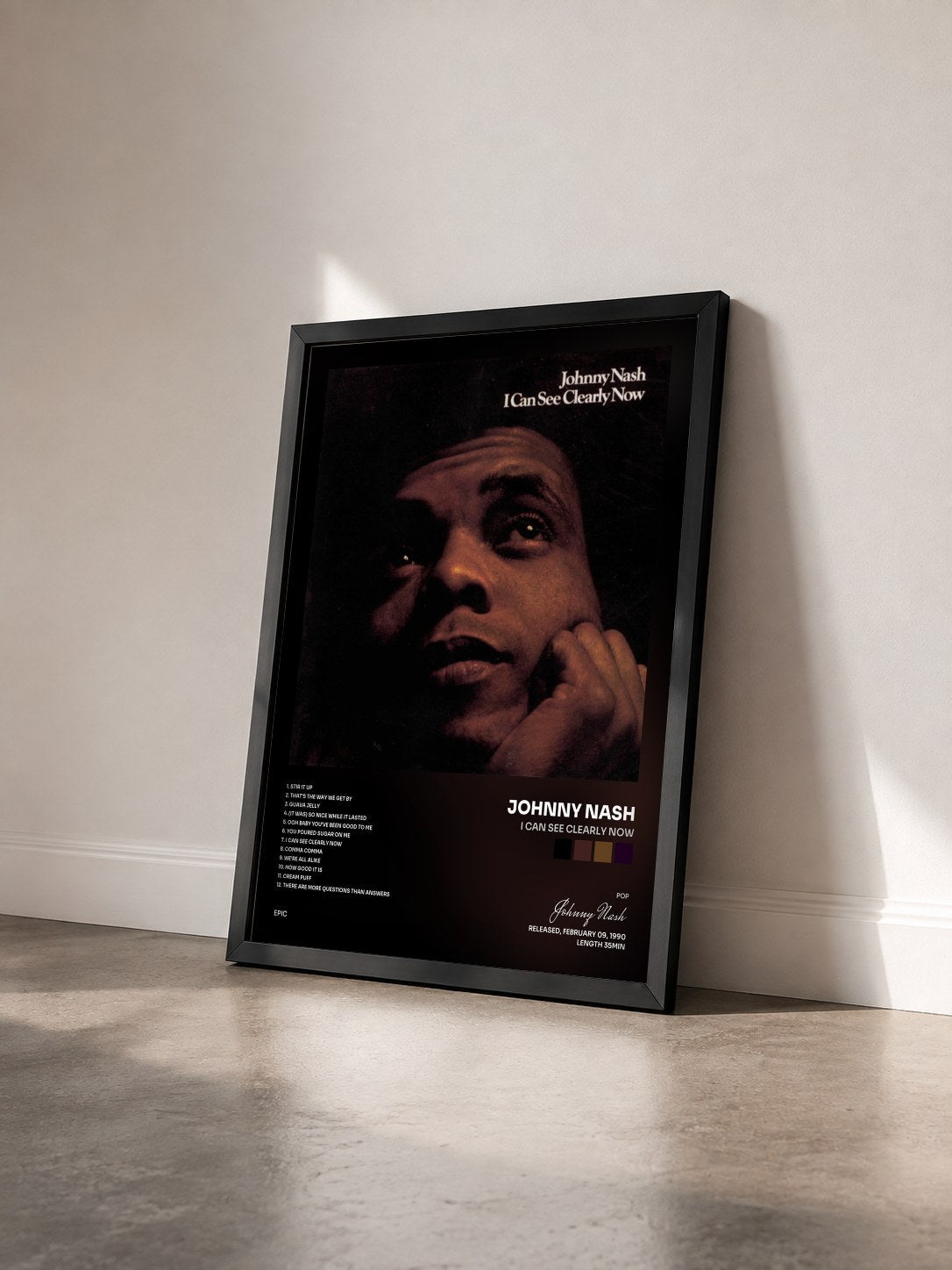#noir Tableau de l'album I Can See Clearly Now de Johnny Nash vu de trois quarts, cadre noir