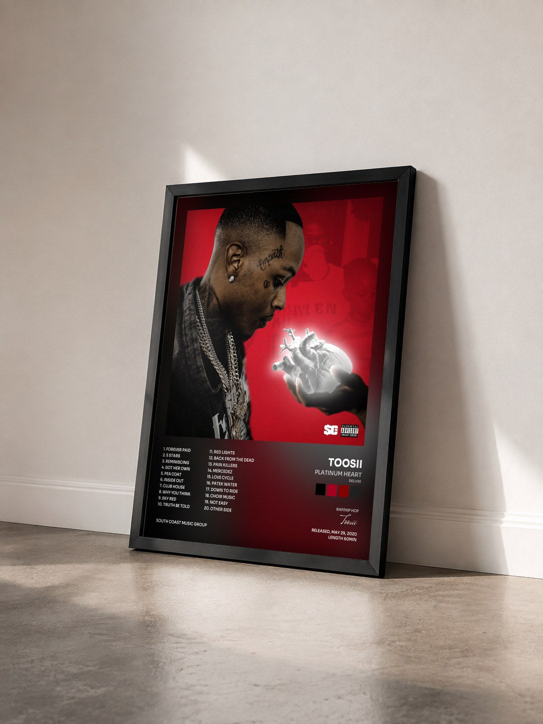 #noir Tableau de l'album Platinum Heart (Deluxe) de Toosii vu de trois quarts, cadre noir