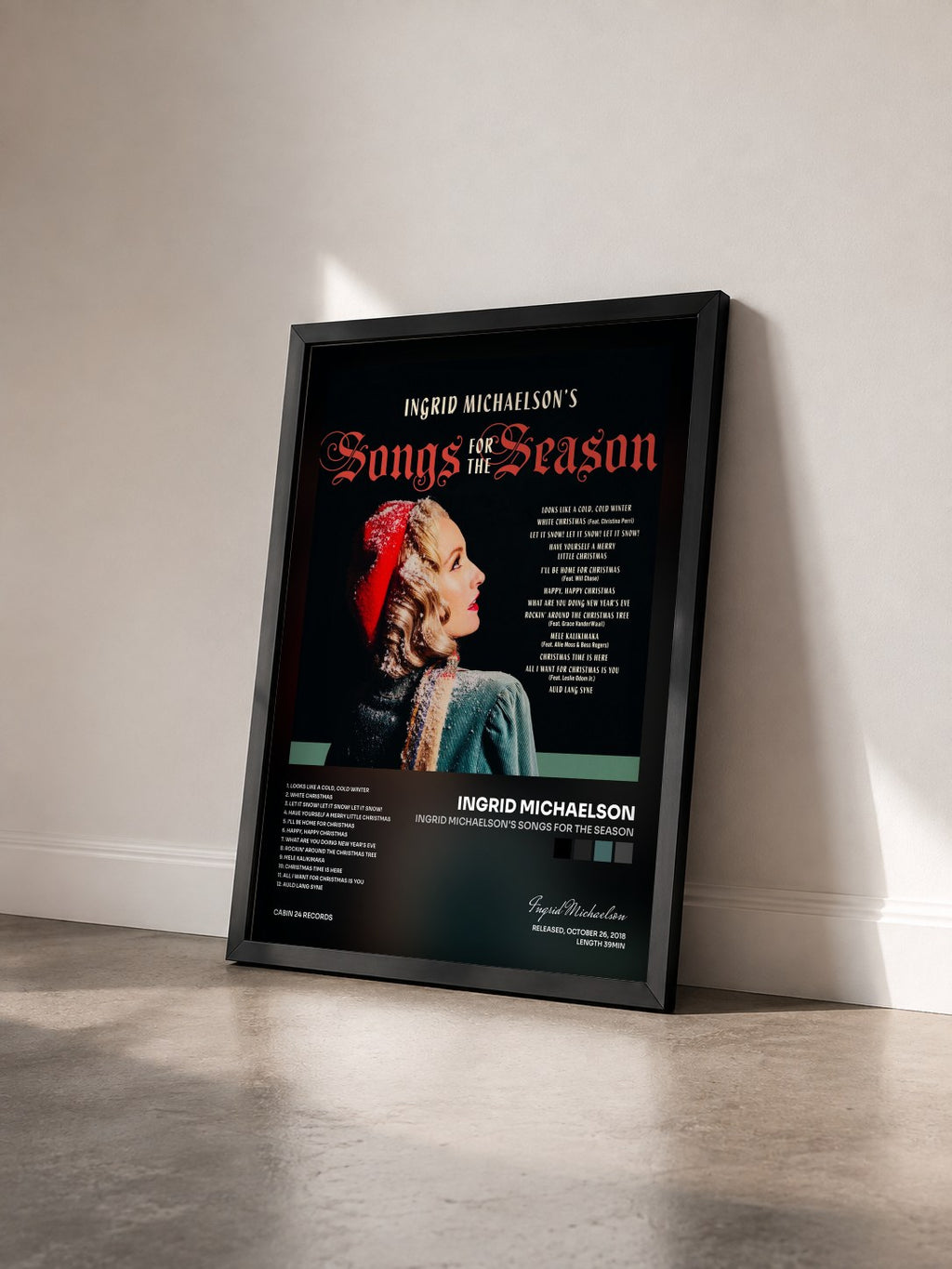 #noir Tableau de l'album Ingrid Michaelson's Songs For The Season de Ingrid Michaelson vu de trois quarts, cadre noir
