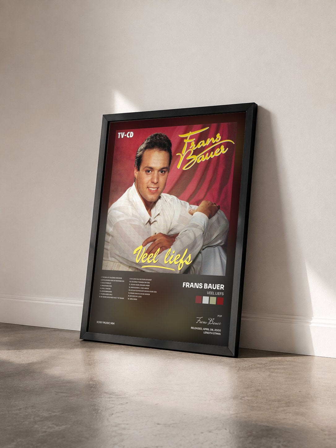 #noir Tableau de l'album Veel Liefs de Frans Bauer vu de trois quarts, cadre noir