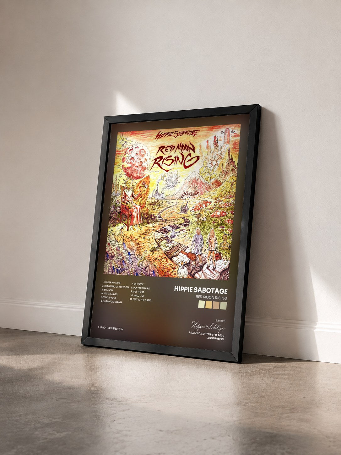 #noir Tableau de l'album Red Moon Rising de Hippie Sabotage vu de trois quarts, cadre noir