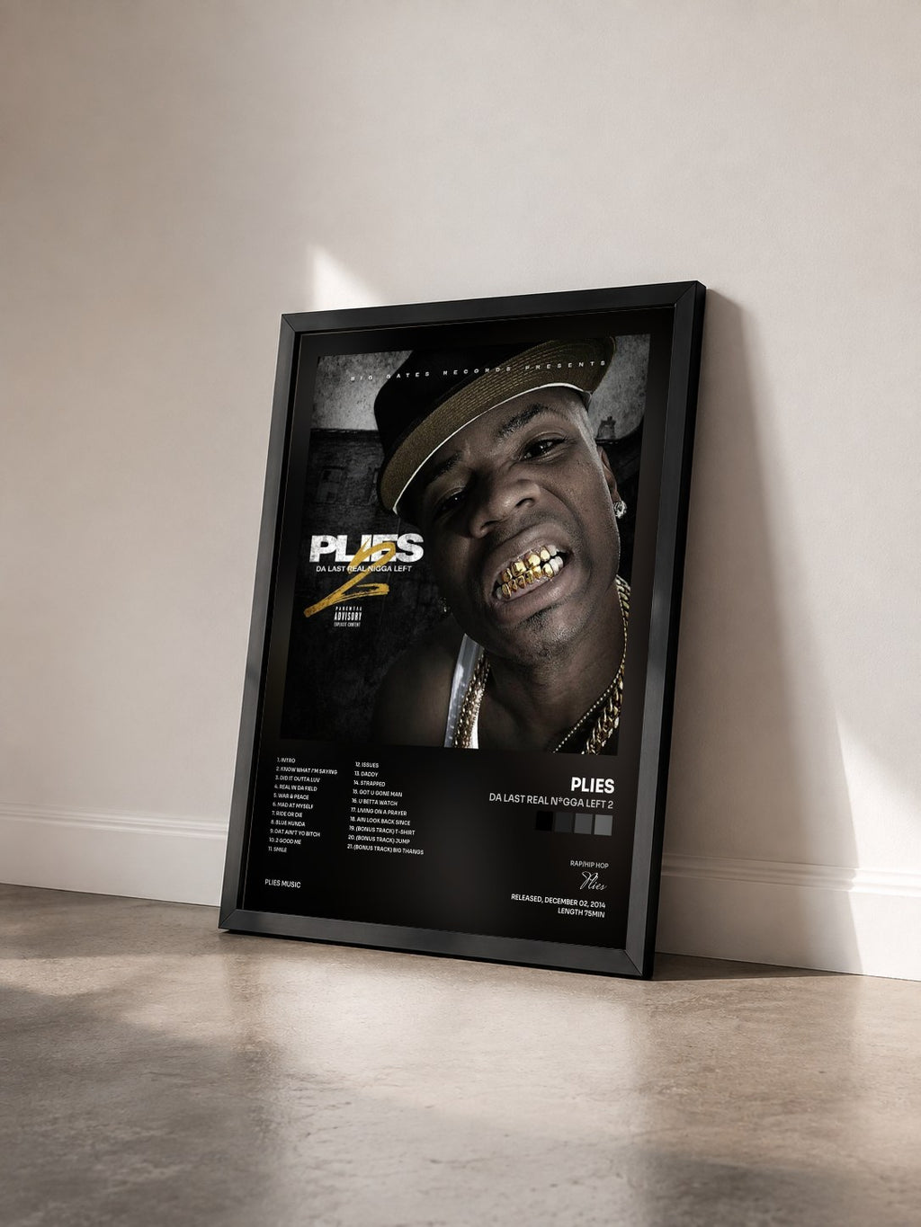 #noir Tableau de l'album Da Last Real N*gga Left 2 de Plies vu de trois quarts, cadre noir