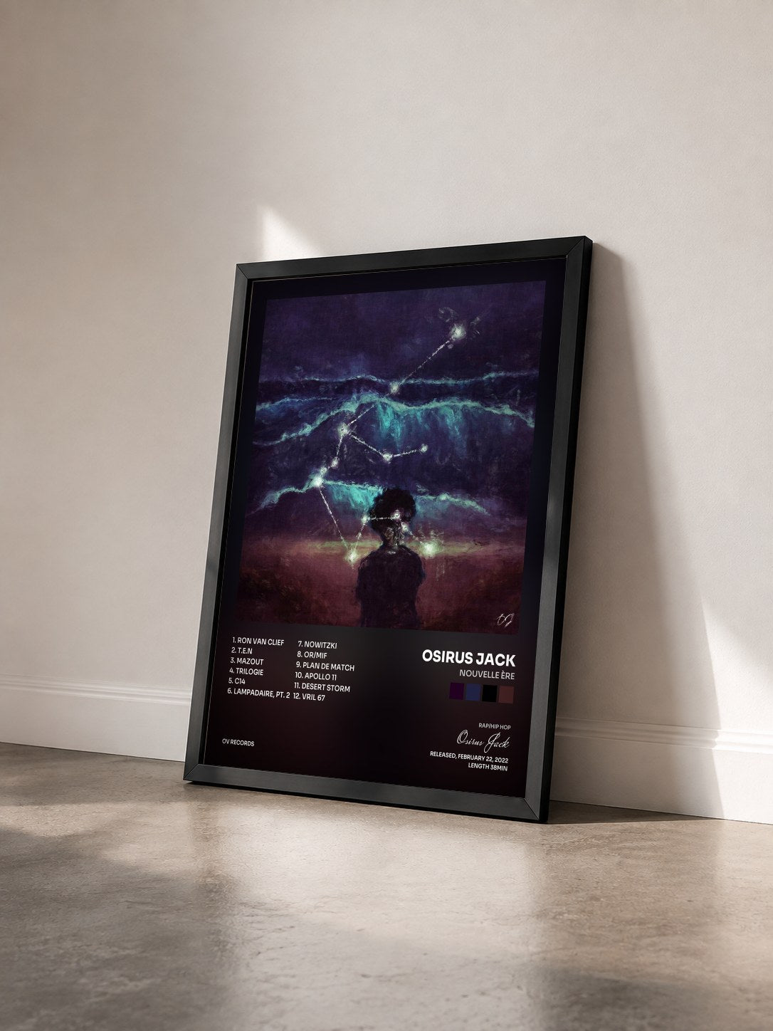#noir Tableau de l'album Nouvelle Ère de Osirus Jack vu de trois quarts, cadre noir