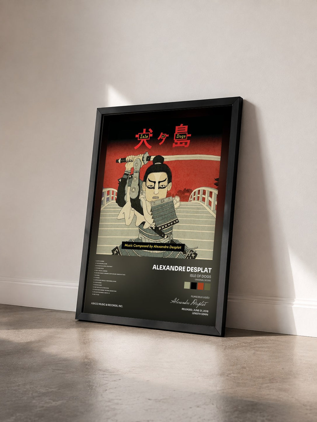 #noir Tableau de l'album Isle Of Dogs (Original Score) de Alexandre Desplat vu de trois quarts, cadre noir