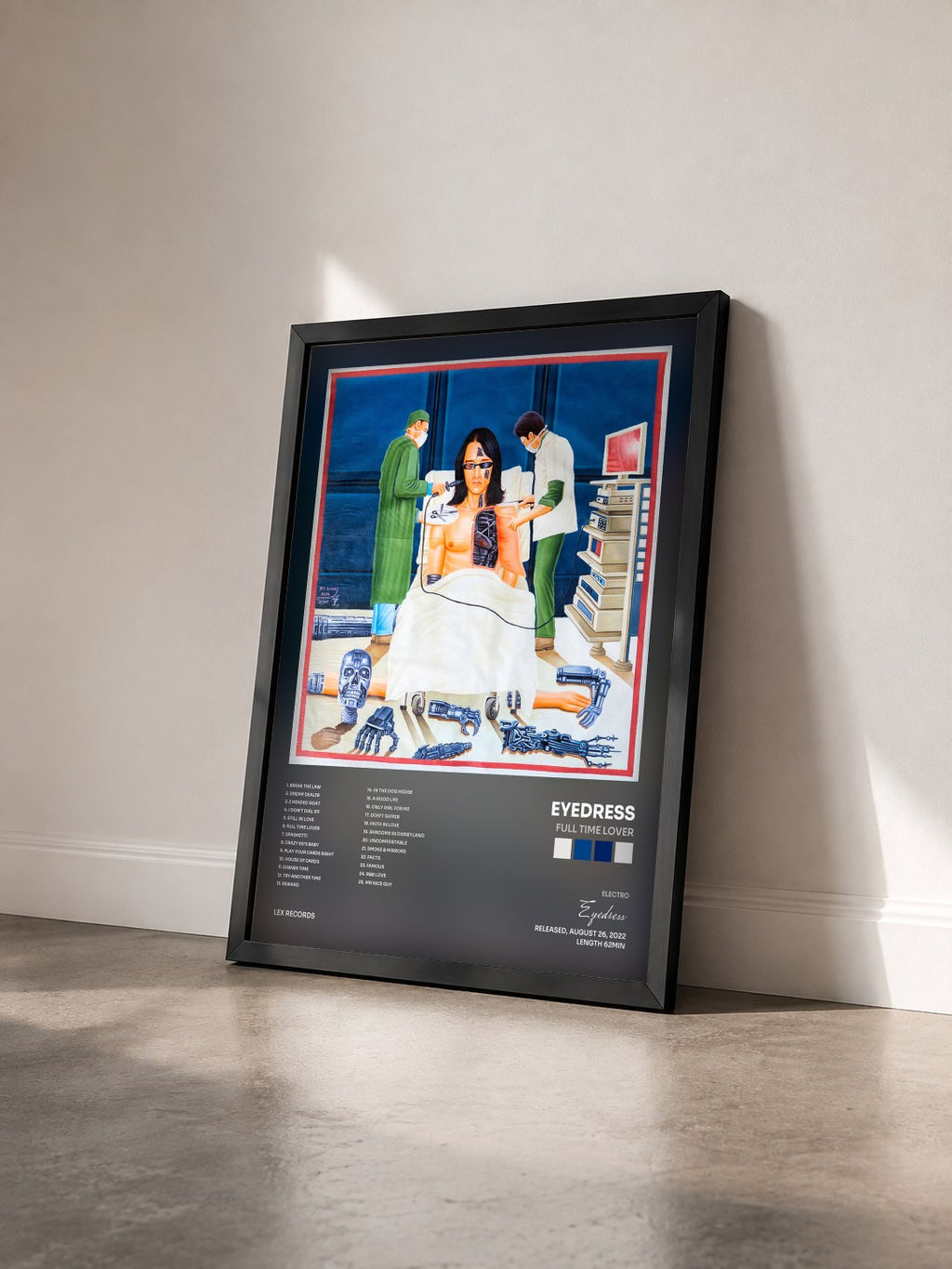 #noir Tableau de l'album FULL TIME LOVER de Eyedress vu de trois quarts, cadre noir