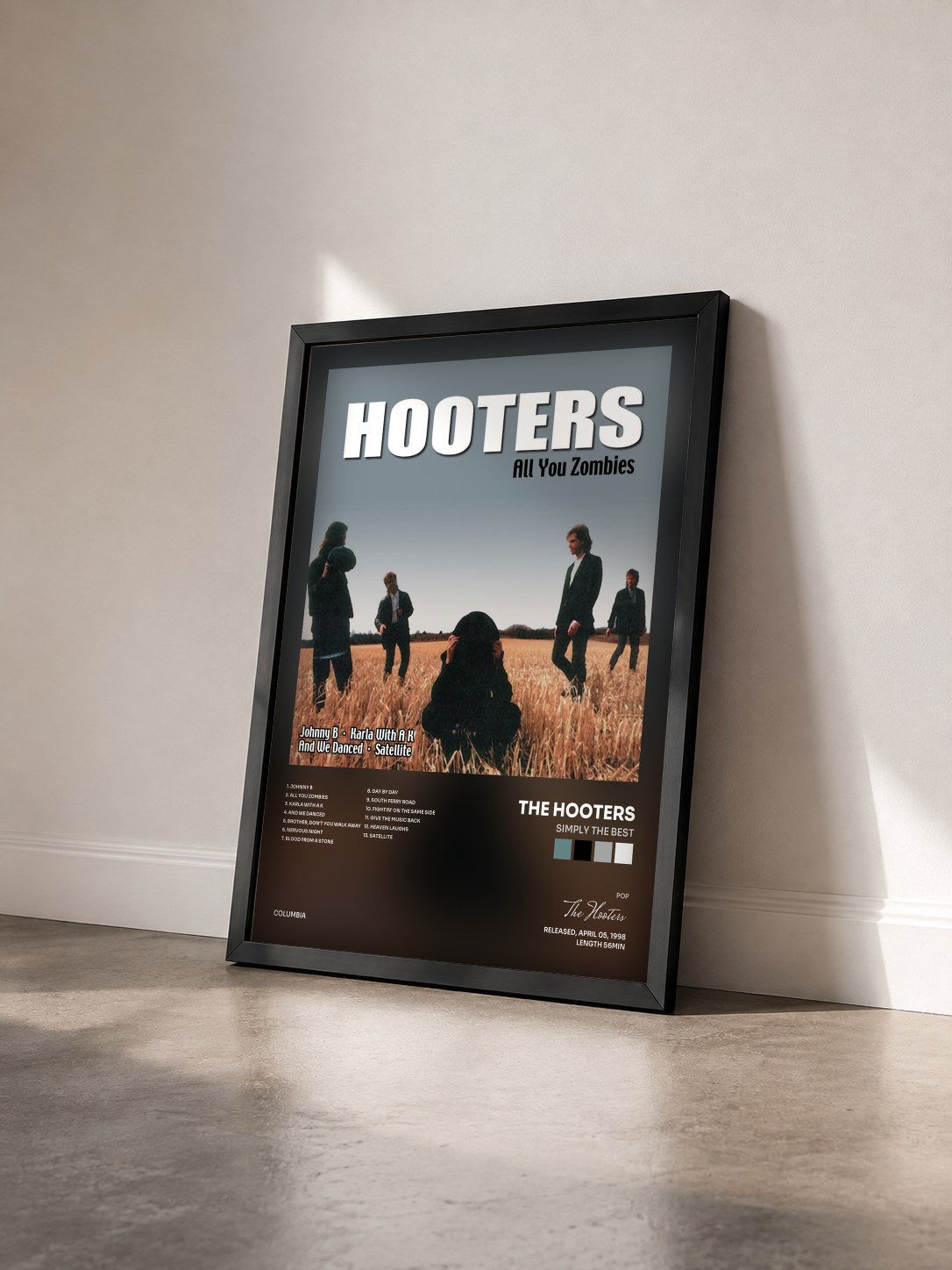 #noir Tableau de l'album Simply The Best de The Hooters vu de trois quarts, cadre noir