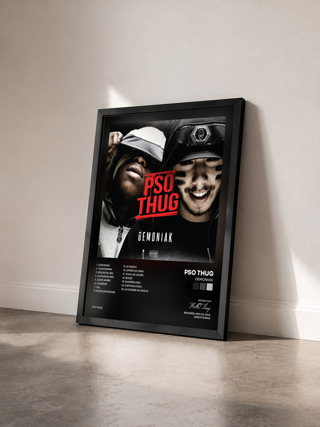 #noir Tableau de l'album Demoniak de PSO Thug vu de trois quarts, cadre noir