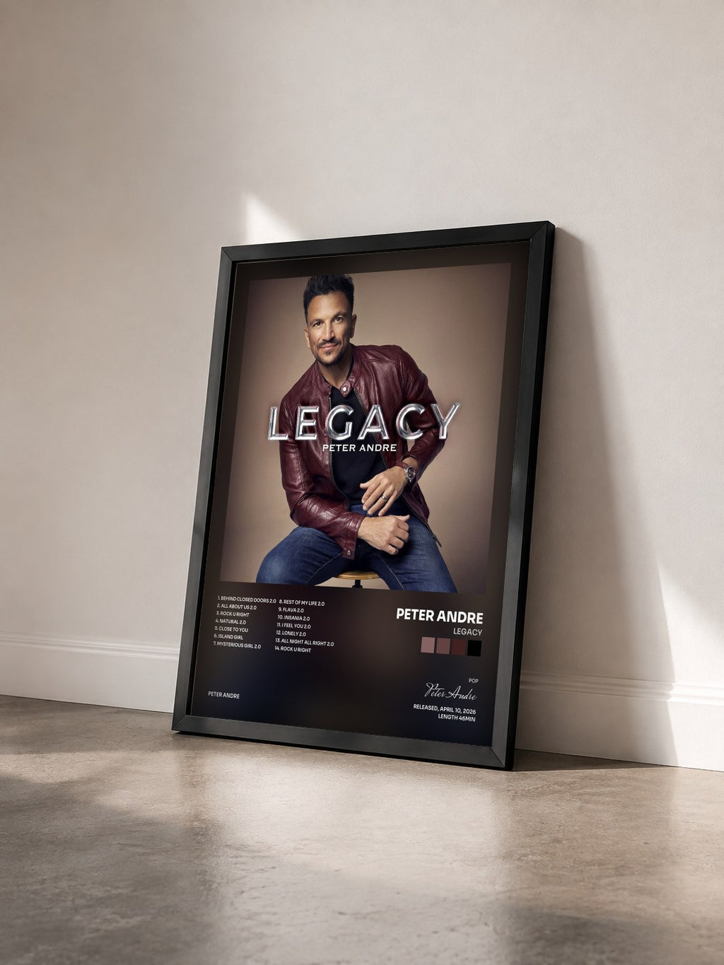 #noir Tableau de l'album Legacy de Peter Andre vu de trois quarts, cadre noir