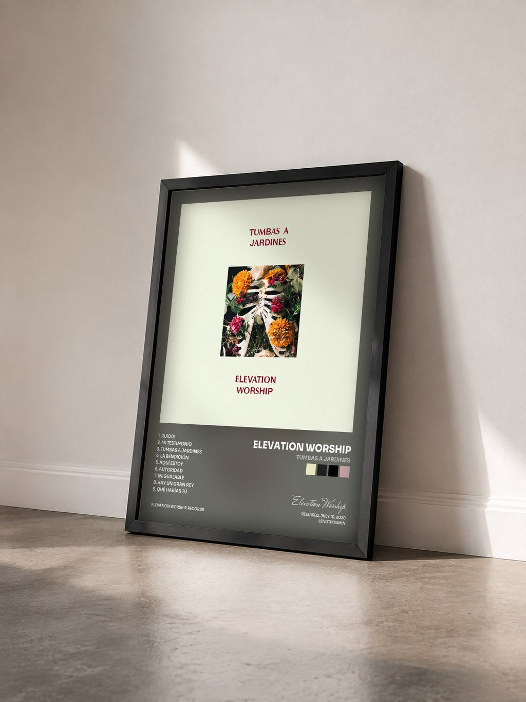 #noir Tableau de l'album Tumbas A Jardines de Elevation Worship vu de trois quarts, cadre noir