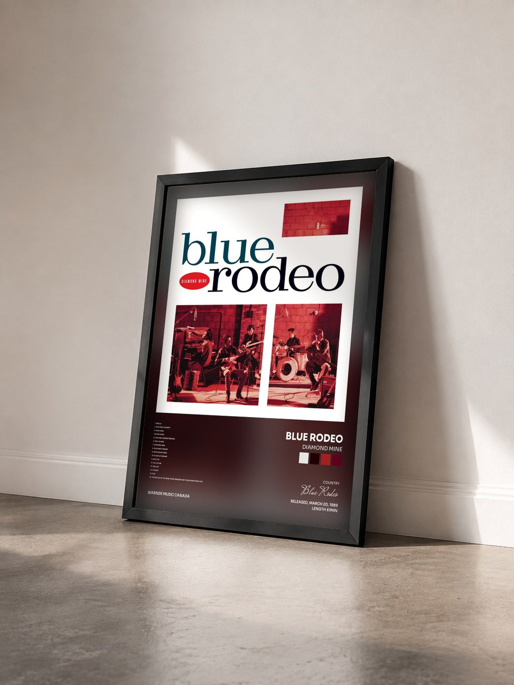 #noir Tableau de l'album Diamond Mine de Blue Rodeo vu de trois quarts, cadre noir