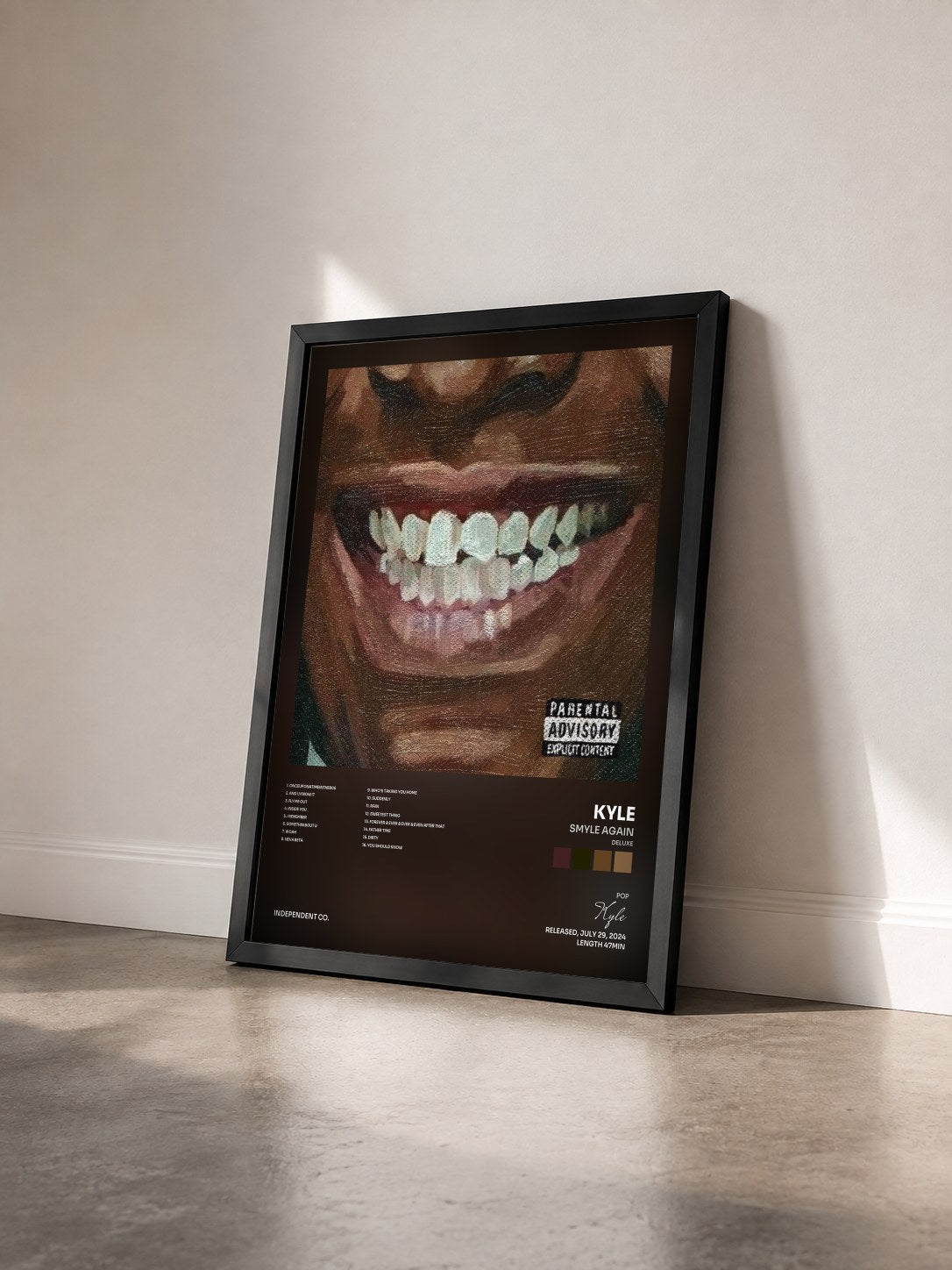 #noir Tableau de l'album SMYLE AGAIN (Deluxe) de Kyle vu de trois quarts, cadre noir