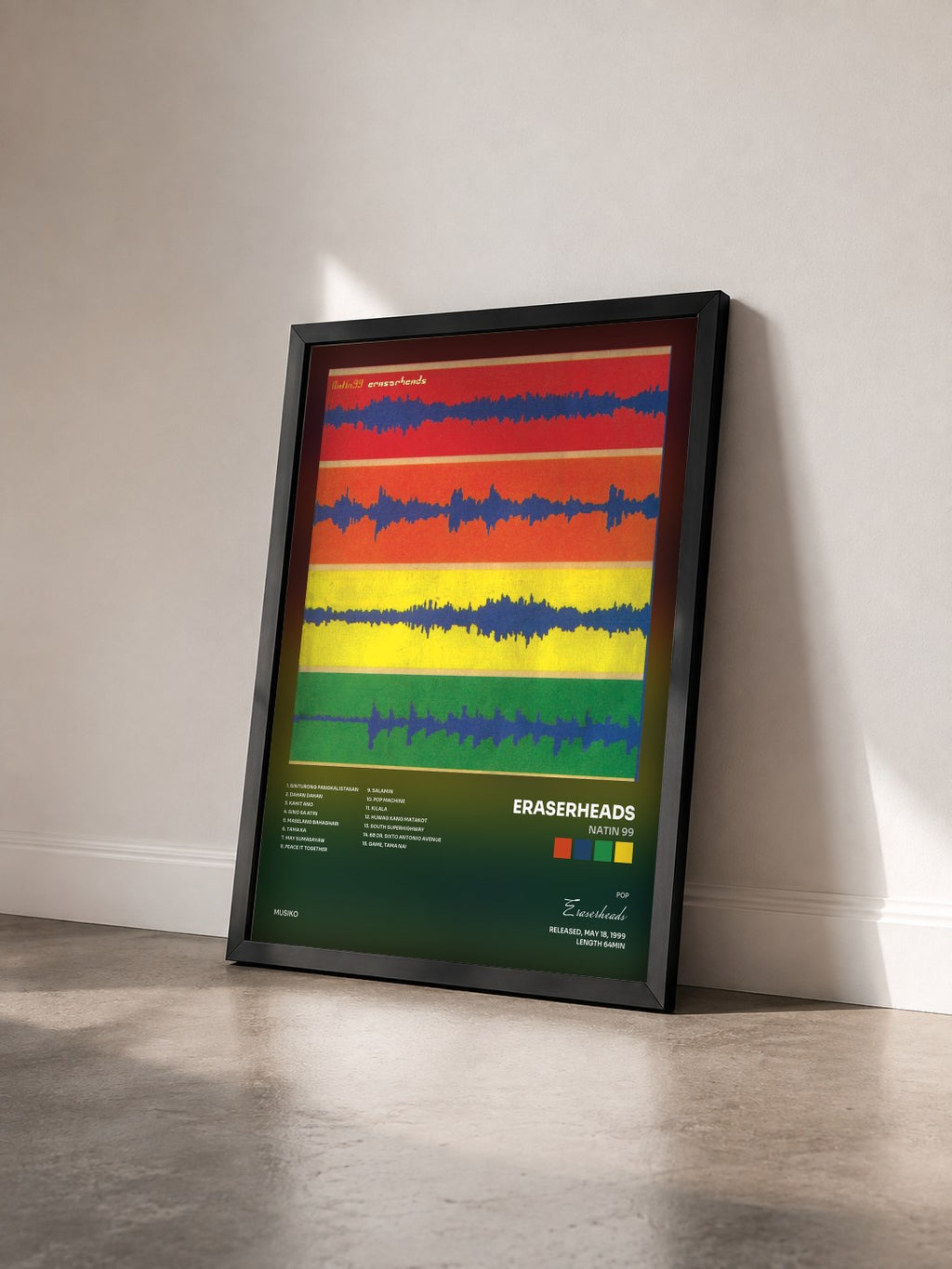 #noir Tableau de l'album Natin 99 de Eraserheads vu de trois quarts, cadre noir