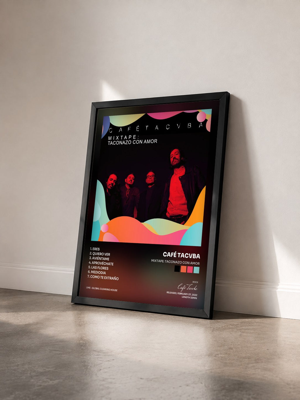 #noir Tableau de l'album Mixtape: Taconazo Con Amor de Café Tacvba vu de trois quarts, cadre noir