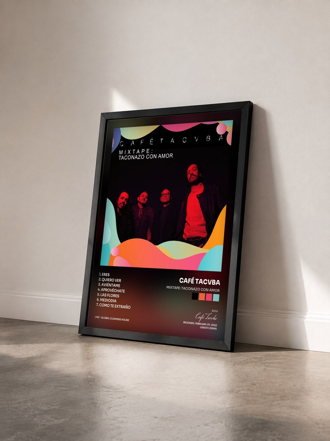 #noir Tableau de l'album Mixtape: Taconazo Con Amor de Café Tacvba vu de trois quarts, cadre noir