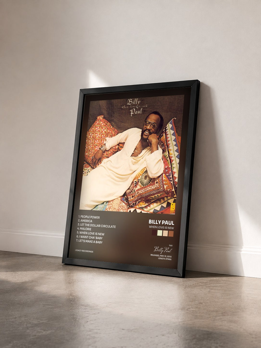 #noir Tableau de l'album When Love Is New de Billy Paul vu de trois quarts, cadre noir