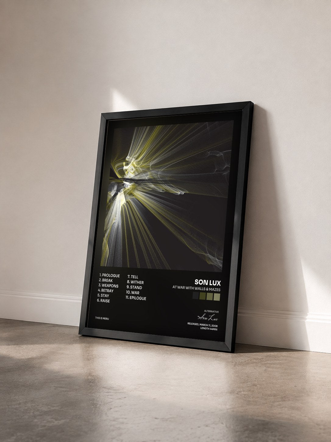 #noir Tableau de l'album At War With Walls & Mazes de Son Lux vu de trois quarts, cadre noir
