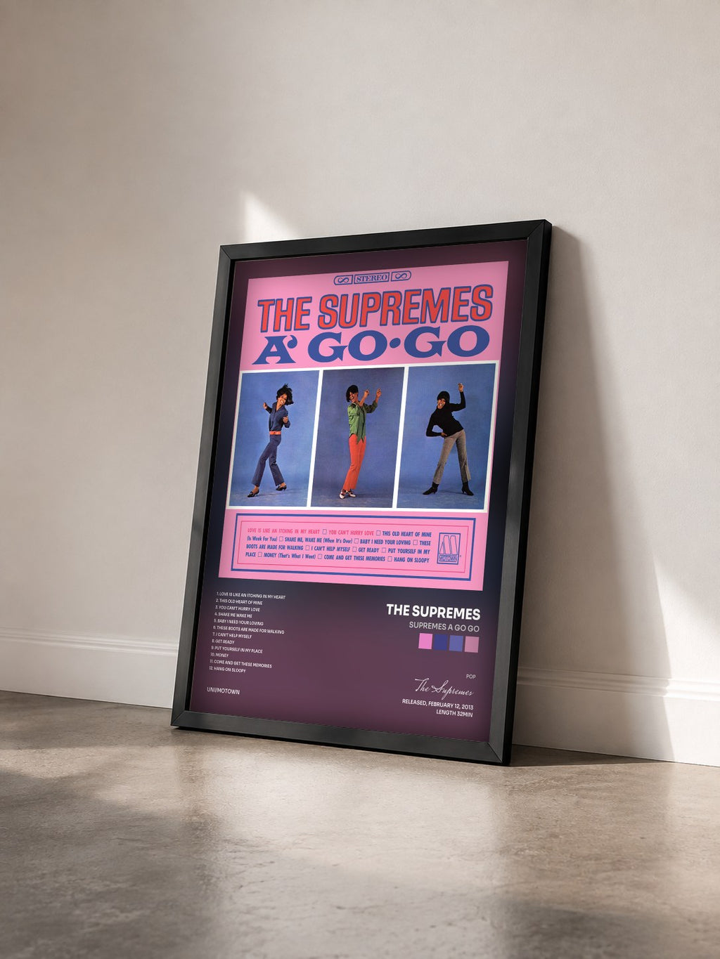 #noir Tableau de l'album Supremes A Go Go de The Supremes vu de trois quarts, cadre noir