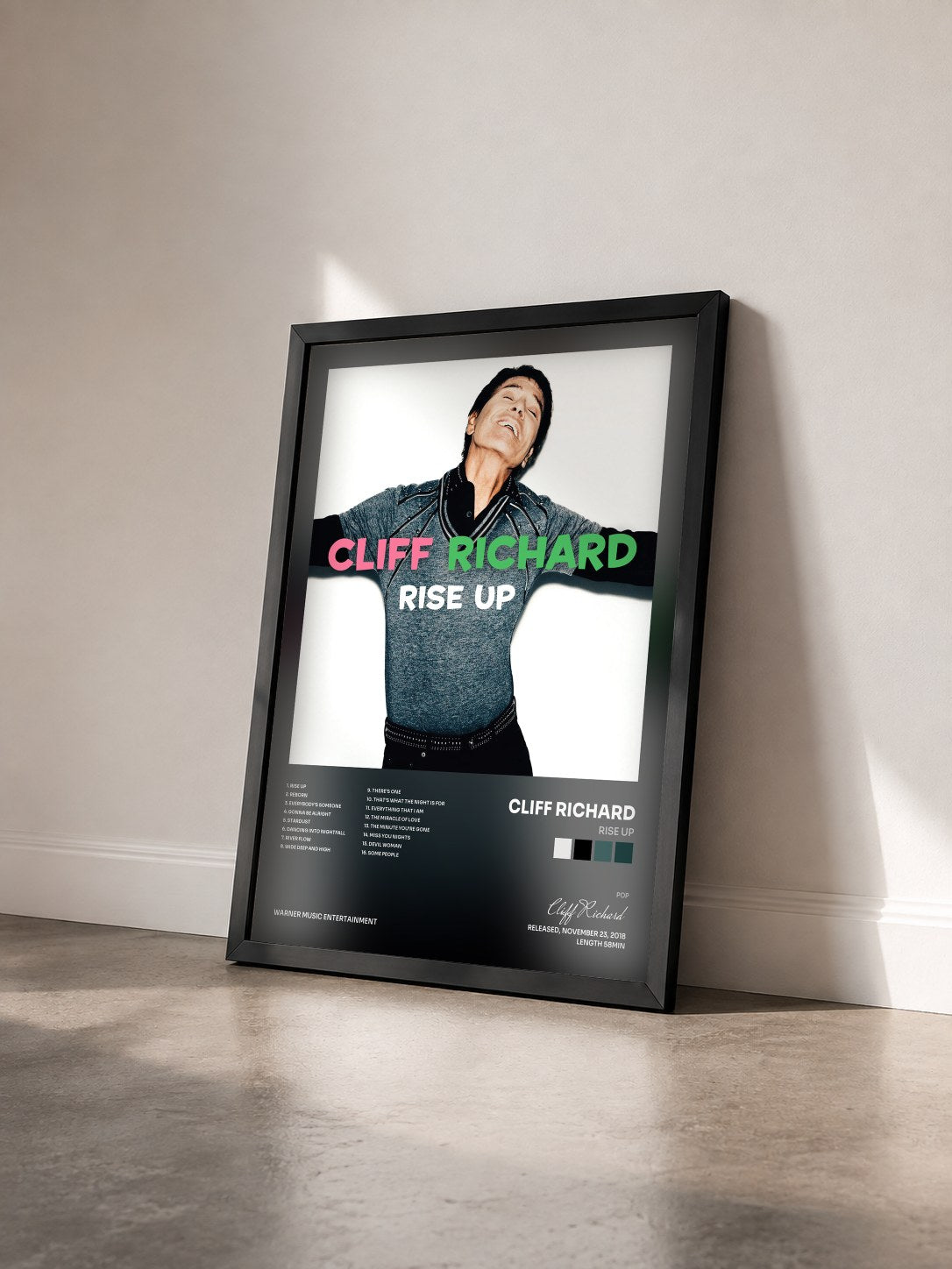 #noir Tableau de l'album Rise Up de Cliff Richard vu de trois quarts, cadre noir
