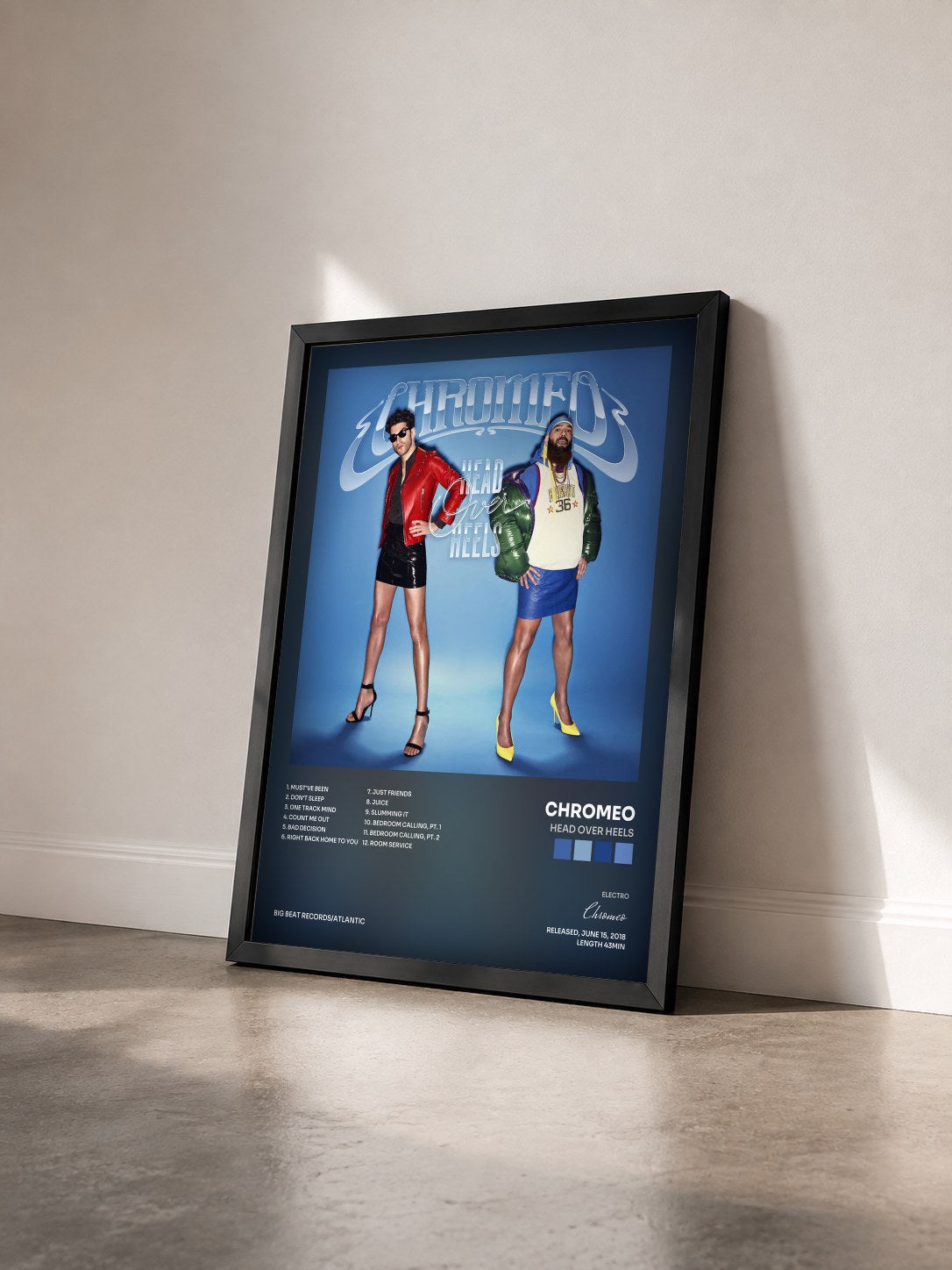 #noir Tableau de l'album Head Over Heels de Chromeo vu de trois quarts, cadre noir