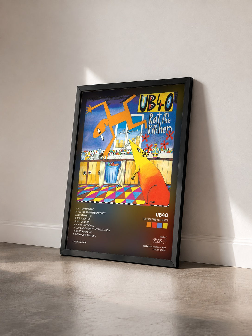 #noir Tableau de l'album Rat In The Kitchen de UB40 vu de trois quarts, cadre noir