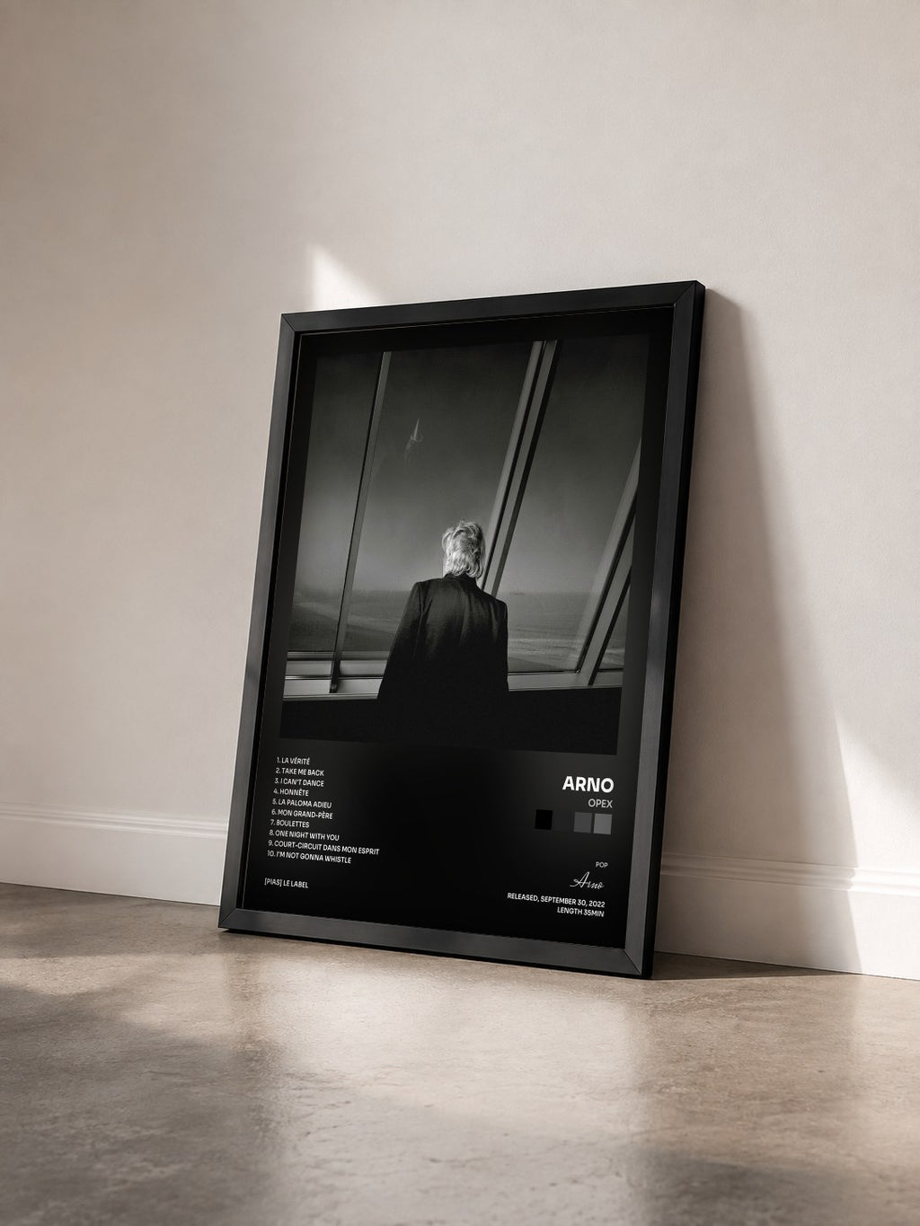 #noir Tableau de l'album Opex de Arno vu de trois quarts, cadre noir