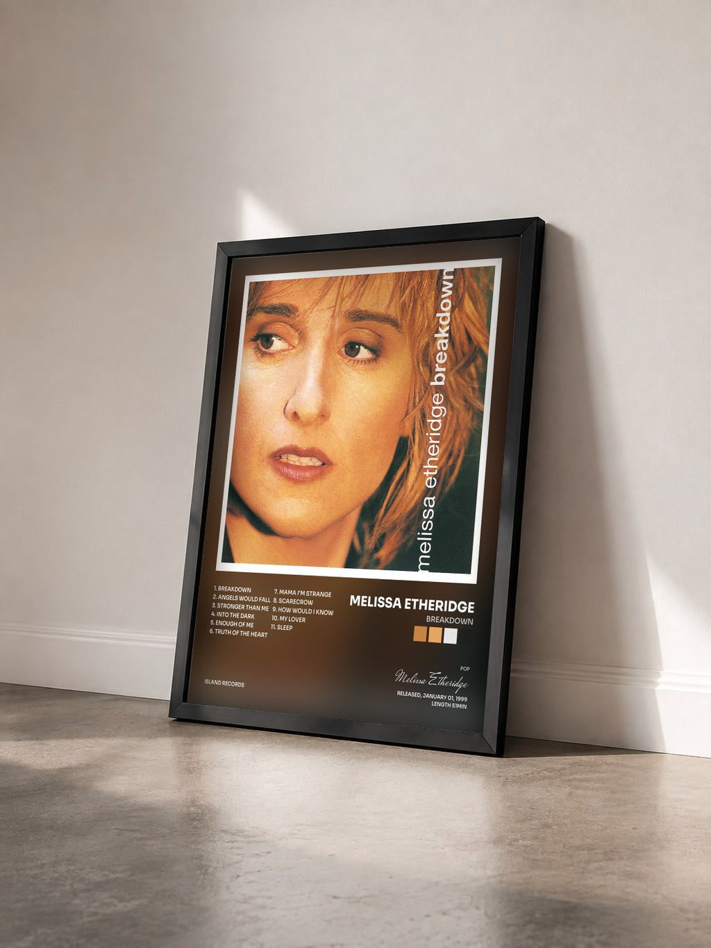 #noir Tableau de l'album Breakdown de Melissa Etheridge vu de trois quarts, cadre noir