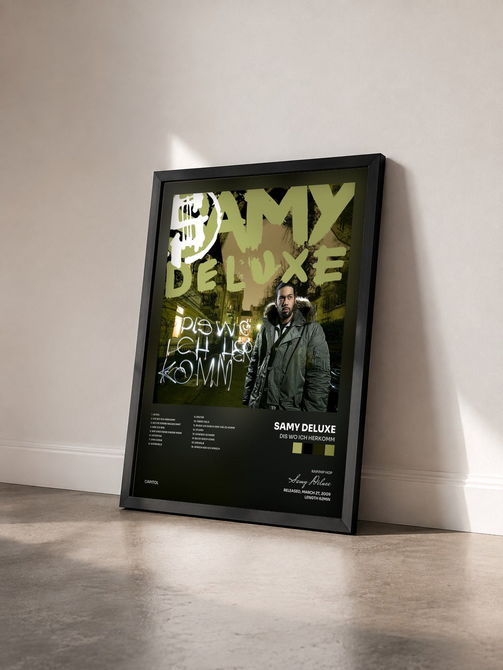 #noir Dis Wo Ich Herkomm de Samy Deluxe en lámina enmarcada vista de tres cuartos, marco negro