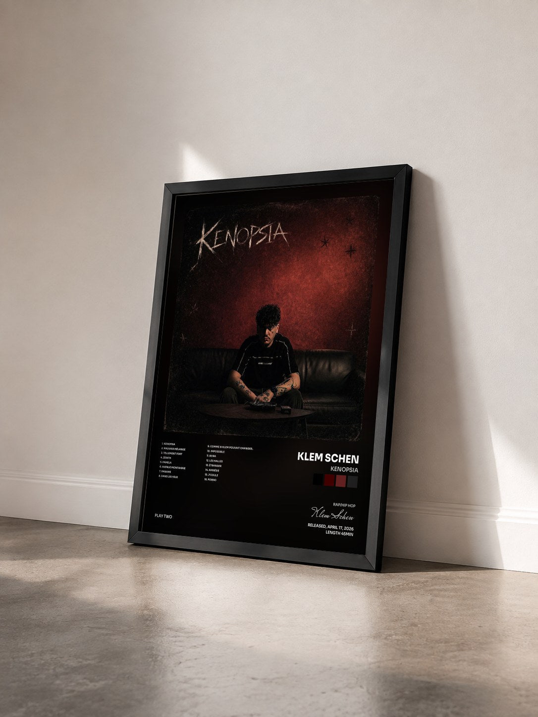 #noir Tableau de l'album KENOPSIA de Klem Schen vu de trois quarts, cadre noir