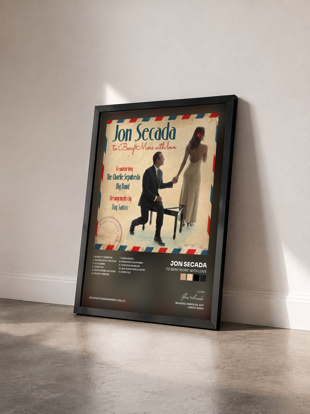 #noir Tableau de l'album To Beny More' With Love de Jon Secada vu de trois quarts, cadre noir