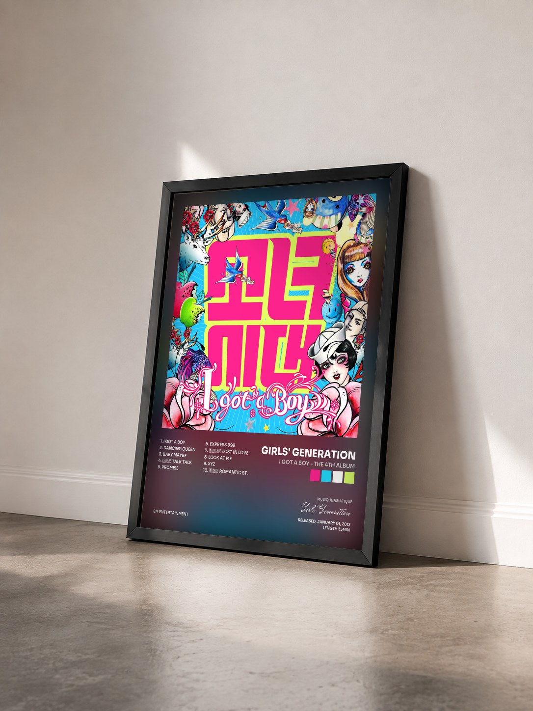 #noir Tableau de l'album I GOT A BOY - The 4th Album de Girls' Generation vu de trois quarts, cadre noir