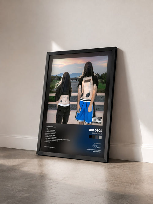 #noir Tableau de l'album 10,000 gecs de 100 gecs vu de trois quarts, cadre noir