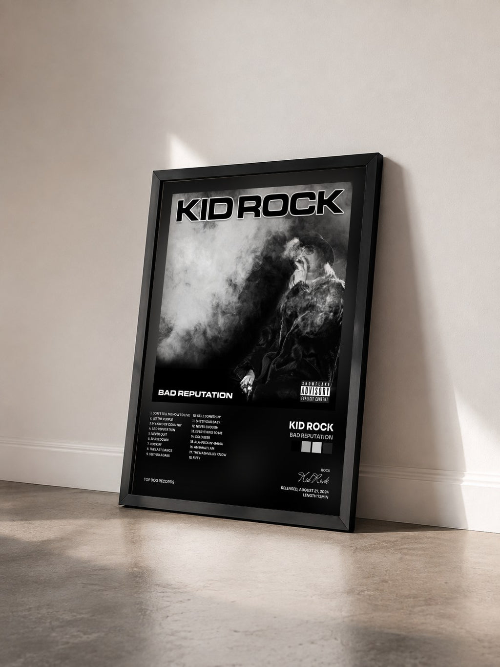 #noir Tableau de l'album Bad Reputation de Kid Rock vu de trois quarts, cadre noir
