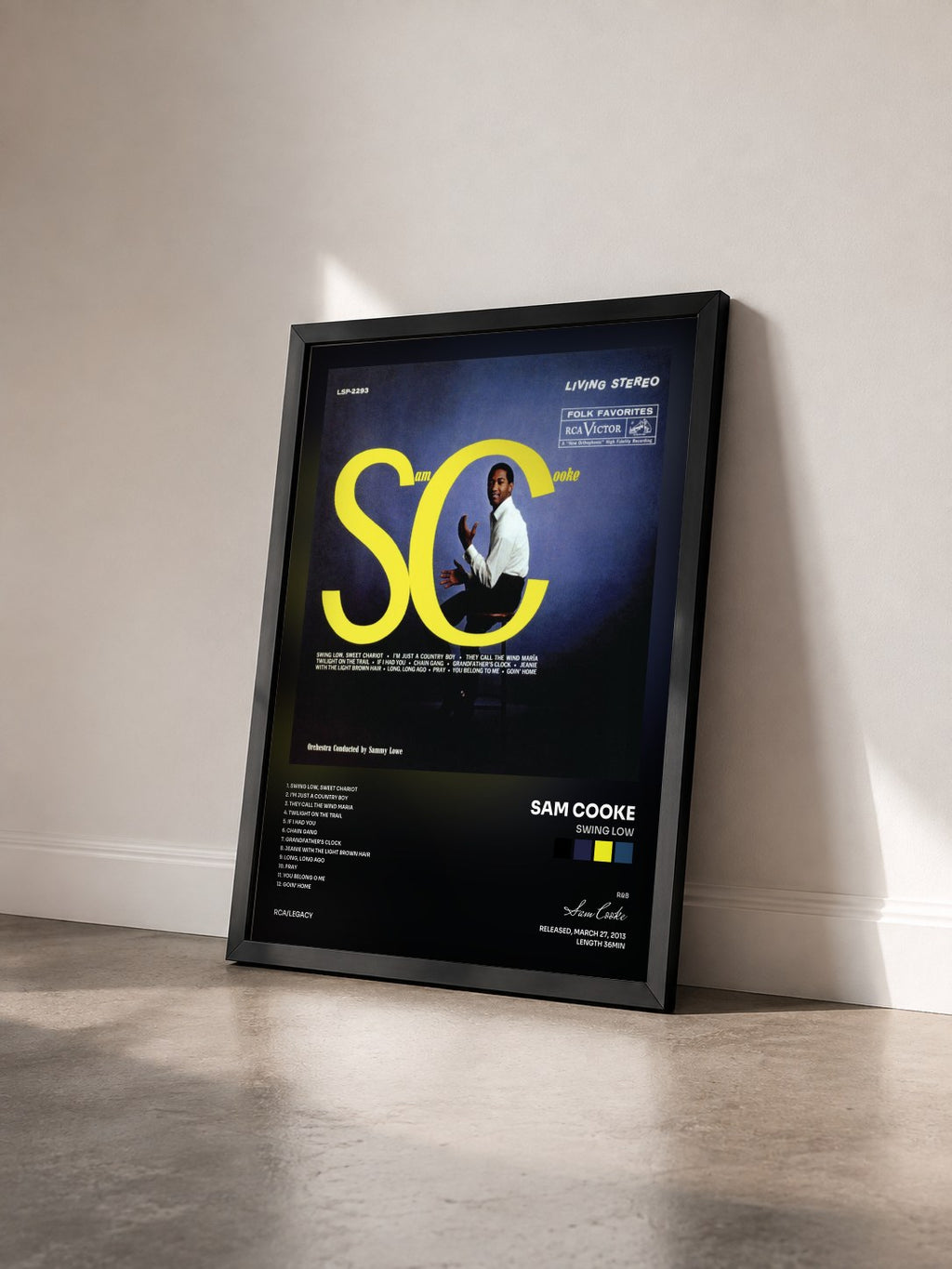 #noir Tableau de l'album Swing Low de Sam Cooke vu de trois quarts, cadre noir