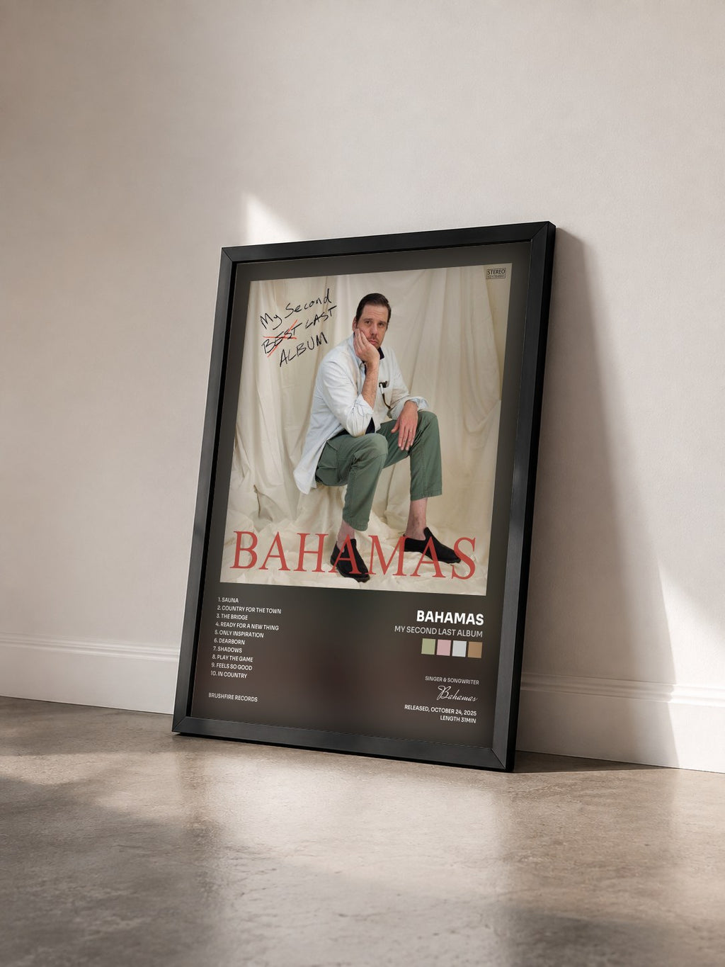 #noir Tableau de l'album My Second Last Album de Bahamas vu de trois quarts, cadre noir