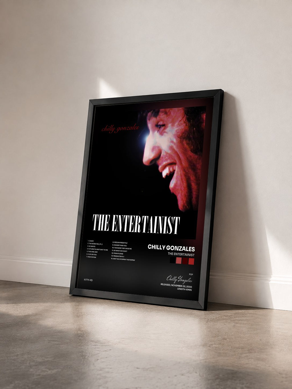 #noir Tableau de l'album The Entertainist de Chilly Gonzales vu de trois quarts, cadre noir